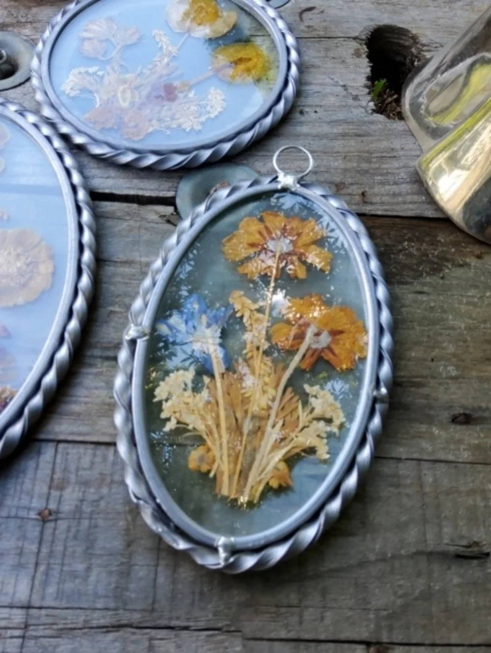 Vintage Three Piece Dried Flower Wall Hanging